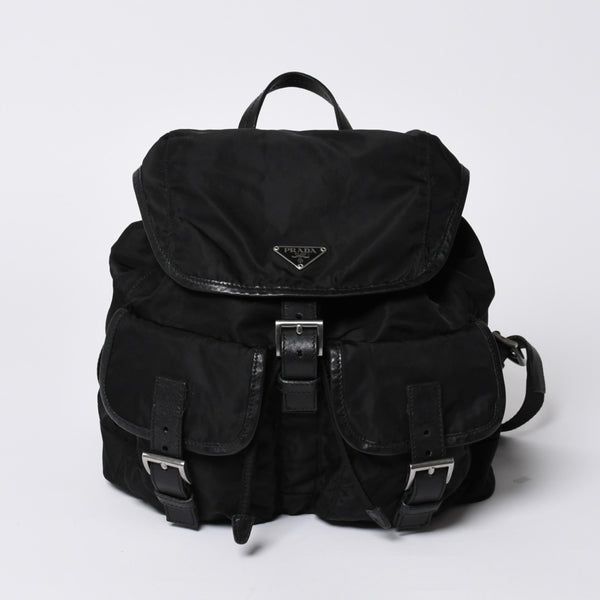 PRADA プラダ リュックサック Re-Nylon リナイロン バックパック ブラック ナイロン サフィアーノレザー 美品 中古 4b013226