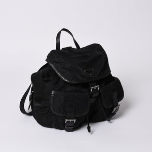 PRADA プラダ リュックサック Re-Nylon リナイロン バックパック ブラック ナイロン サフィアーノレザー 美品 中古 4b013226