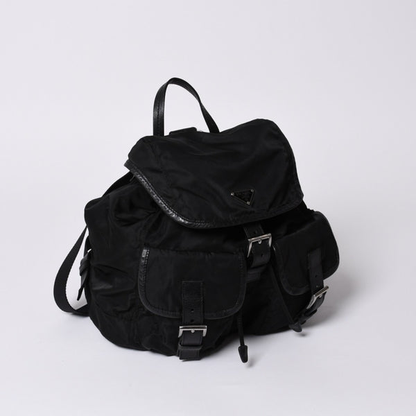 PRADA プラダ リュックサック Re-Nylon リナイロン バックパック ブラック ナイロン サフィアーノレザー 美品 中古 4b013226