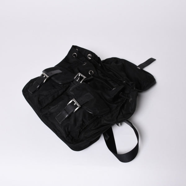 PRADA プラダ リュックサック Re-Nylon リナイロン バックパック ブラック ナイロン サフィアーノレザー 美品 中古 4b013226