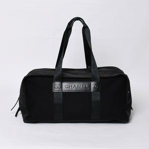 Very Good Condition CHANEL CHANEL Sports Line Boston Bag No. 9 Coco Mark Nylon Canvas Felt Leather Navy Black Used 4a000067