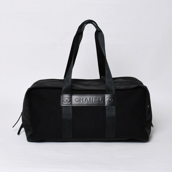 Very Good Condition CHANEL CHANEL Sports Line Boston Bag No. 9 Coco Mark Nylon Canvas Felt Leather Navy Black Used 4a000067