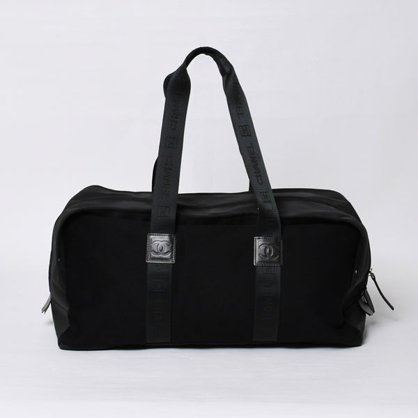 Very Good Condition CHANEL CHANEL Sports Line Boston Bag No. 9 Coco Mark Nylon Canvas Felt Leather Navy Black Used 4a000067