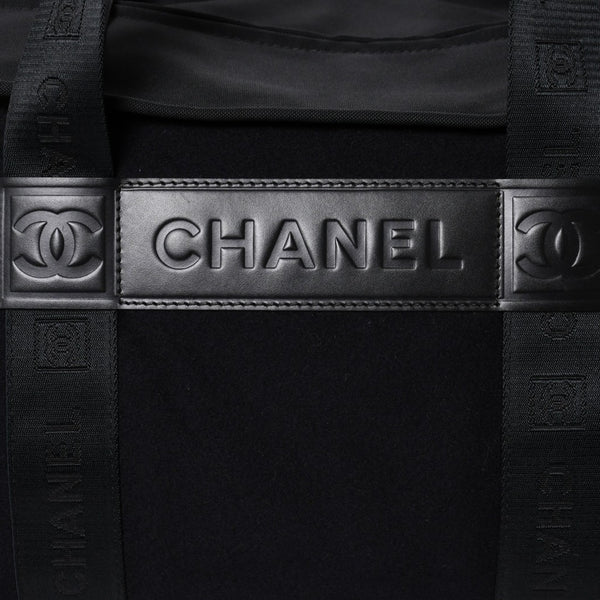 Very Good Condition CHANEL CHANEL Sports Line Boston Bag No. 9 Coco Mark Nylon Canvas Felt Leather Navy Black Used 4a000067