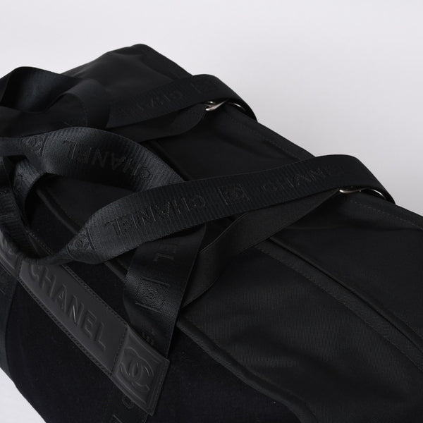 Very Good Condition CHANEL CHANEL Sports Line Boston Bag No. 9 Coco Mark Nylon Canvas Felt Leather Navy Black Used 4a000067