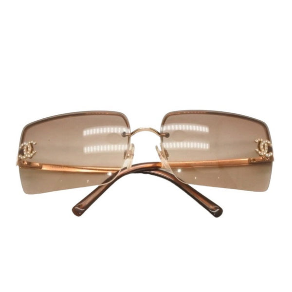 CHANEL Half Rim Sunglasses Eyewear 4092-B c.125/13 Size 62□15 120 Coco Mark Rhinestone Good Condition Used 4a000128