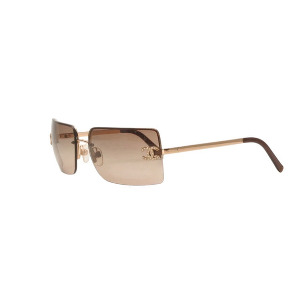 CHANEL Half Rim Sunglasses Eyewear 4092-B c.125/13 Size 62□15 120 Coco Mark Rhinestone Good Condition Used 4a000128