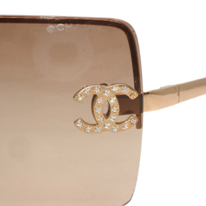 CHANEL Half Rim Sunglasses Eyewear 4092-B c.125/13 Size 62□15 120 Coco Mark Rhinestone Good Condition Used 4a000128