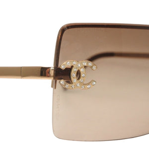 CHANEL Half Rim Sunglasses Eyewear 4092-B c.125/13 Size 62□15 120 Coco Mark Rhinestone Good Condition Used 4a000128