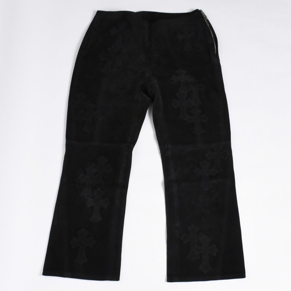 Like new CHROME HEARTS Cemetery Cross Patch Suede Pants Size 26 40 Patch Calf Leather Dagger Used 4a000120