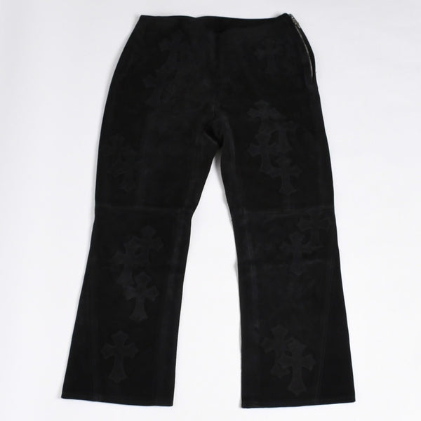 Like new CHROME HEARTS Cemetery Cross Patch Suede Pants Size 26 40 Patch Calf Leather Dagger Used 4a000120