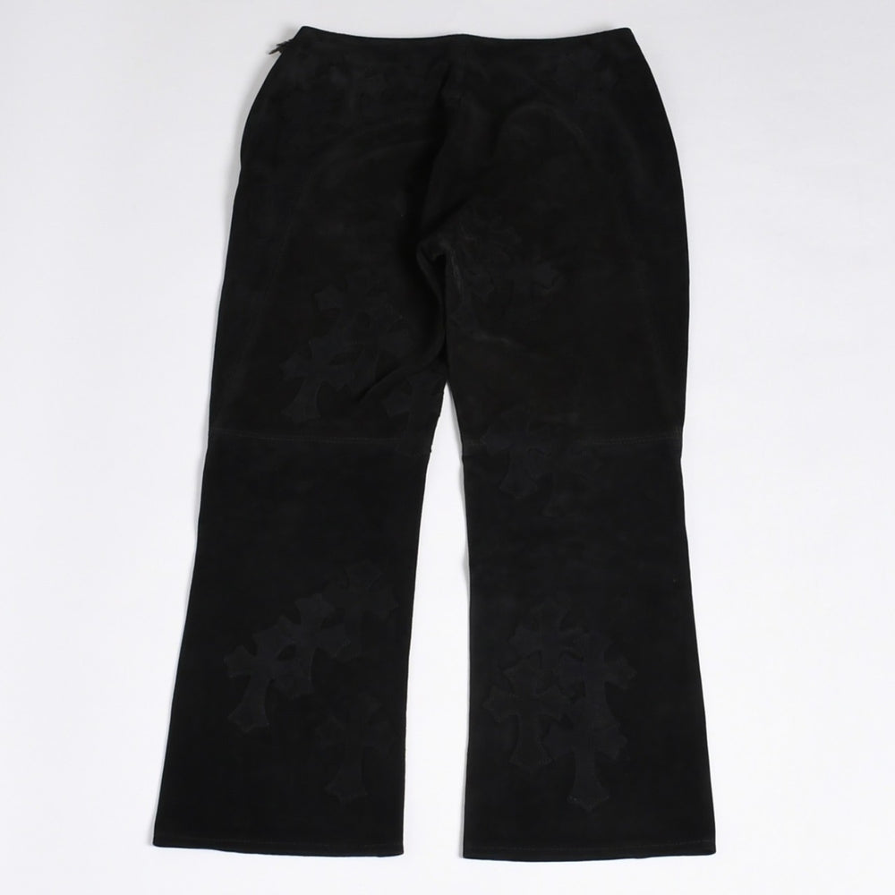 Like new CHROME HEARTS Cemetery Cross Patch Suede Pants Size 26 40 Patch Calf Leather Dagger Used 4a000120