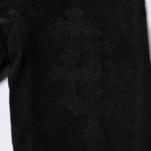 画像をギャラリービューアに読み込む, 新品同様 CHROME HEARTS クロムハーツ セメタリークロスパッチ スウェードパンツ サイズ26 40パッチ カーフレザー ダガー 中古 4a000120