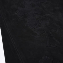 画像をギャラリービューアに読み込む, 新品同様 CHROME HEARTS クロムハーツ セメタリークロスパッチ スウェードパンツ サイズ26 40パッチ カーフレザー ダガー 中古 4a000120