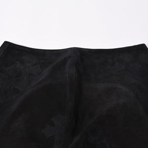 Like new CHROME HEARTS Cemetery Cross Patch Suede Pants Size 26 40 Patch Calf Leather Dagger Used 4a000120