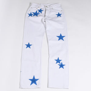 極美品 CHROME HEARTS クロムハーツ スターパッチ デニムパンツ ジーンズ サイズ26 20パッチ シルバー925 クロスボール 501 中古 4b014145