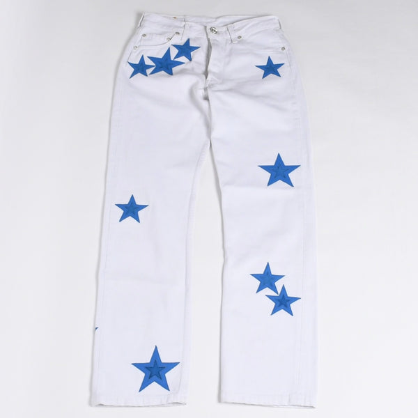 極美品 CHROME HEARTS クロムハーツ スターパッチ デニムパンツ ジーンズ サイズ26 20パッチ シルバー925 クロスボール 501 中古 4b014145