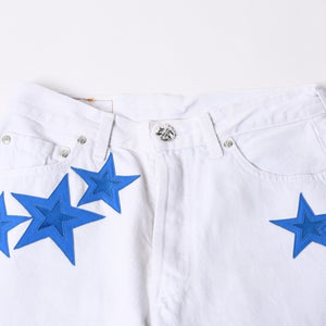 極美品 CHROME HEARTS クロムハーツ スターパッチ デニムパンツ ジーンズ サイズ26 20パッチ シルバー925 クロスボール 501 中古 4b014145