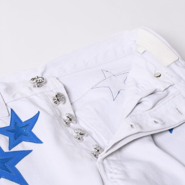 極美品 CHROME HEARTS クロムハーツ スターパッチ デニムパンツ ジーンズ サイズ26 20パッチ シルバー925 クロスボール 501 中古 4b014145