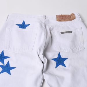 極美品 CHROME HEARTS クロムハーツ スターパッチ デニムパンツ ジーンズ サイズ26 20パッチ シルバー925 クロスボール 501 中古 4b014145