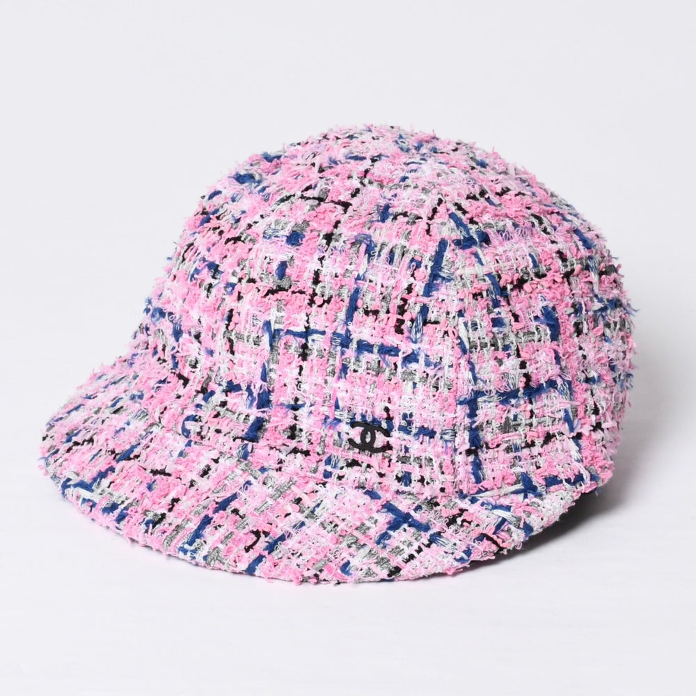 極美品 CHANEL シャネル ツイード キャップ ハット 帽子 AA8985 サイズM ココマーク ピンク マルチカラー 中古 4b014164