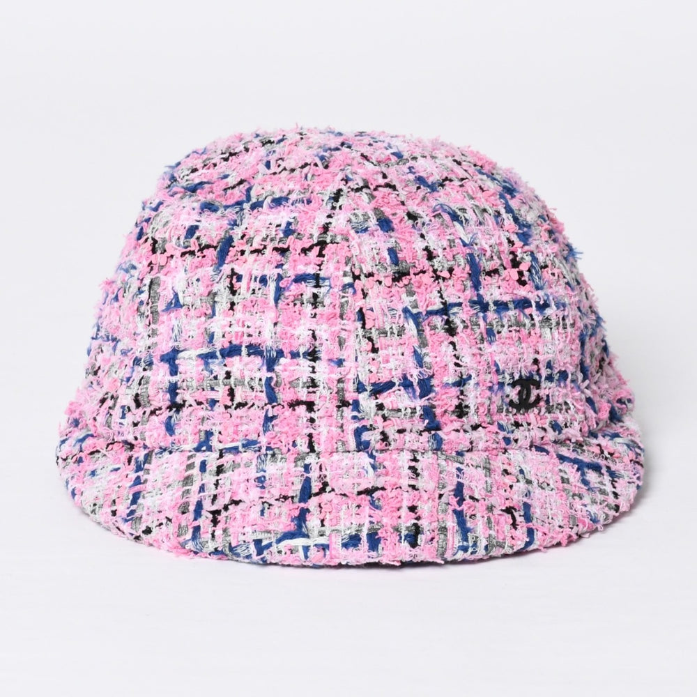 極美品 CHANEL シャネル ツイード キャップ ハット 帽子 AA8985 サイズM ココマーク ピンク マルチカラー 中古 4b014164