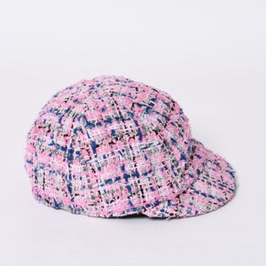 極美品 CHANEL シャネル ツイード キャップ ハット 帽子 AA8985 サイズM ココマーク ピンク マルチカラー 中古 4b014164