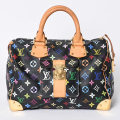 Very Good Condition LOUIS VUITTON Speedy 30 Handbag M92642 Monogram Multicolor Black Gold Hardware Takashi Murakami Used 4a001255