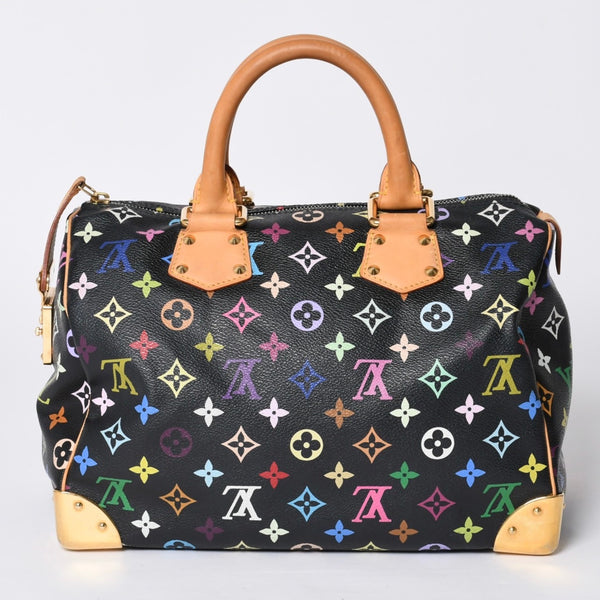 Very Good Condition LOUIS VUITTON Speedy 30 Handbag M92642 Monogram Multicolor Black Gold Hardware Takashi Murakami Used 4a001255