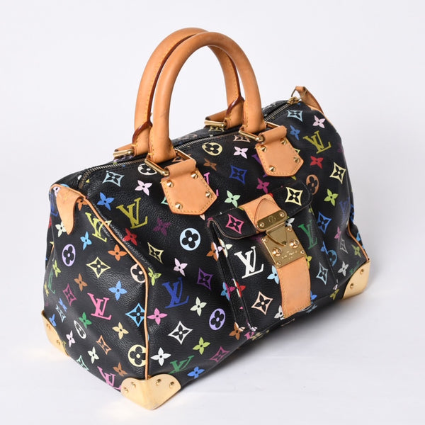 Very Good Condition LOUIS VUITTON Speedy 30 Handbag M92642 Monogram Multicolor Black Gold Hardware Takashi Murakami Used 4a001255