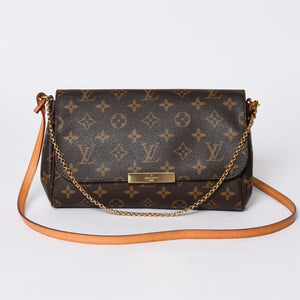 Very Good Condition LOUIS VUITTON Monogram Favorite MM Shoulder Bag M40718 Brown Gold Hardware Used 4a001280