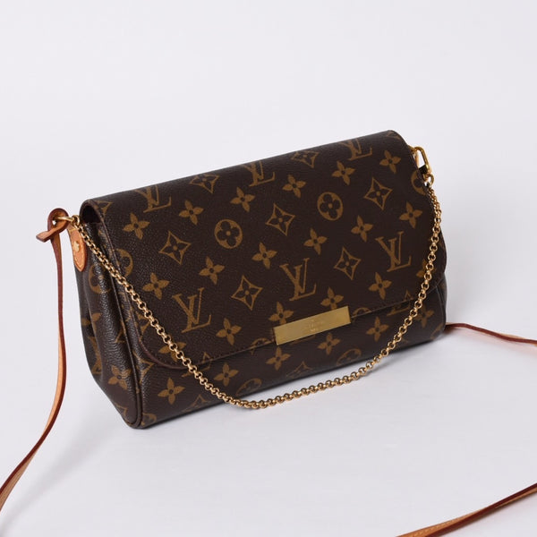 Very Good Condition LOUIS VUITTON Monogram Favorite MM Shoulder Bag M40718 Brown Gold Hardware Used 4a001280
