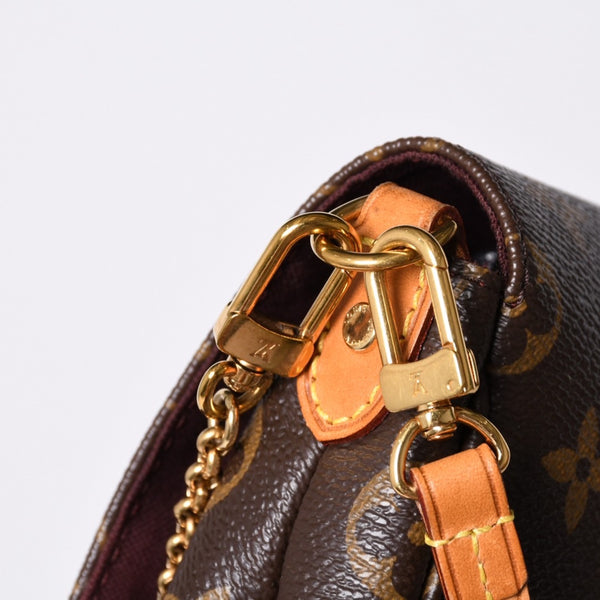 Very Good Condition LOUIS VUITTON Monogram Favorite MM Shoulder Bag M40718 Brown Gold Hardware Used 4a001280
