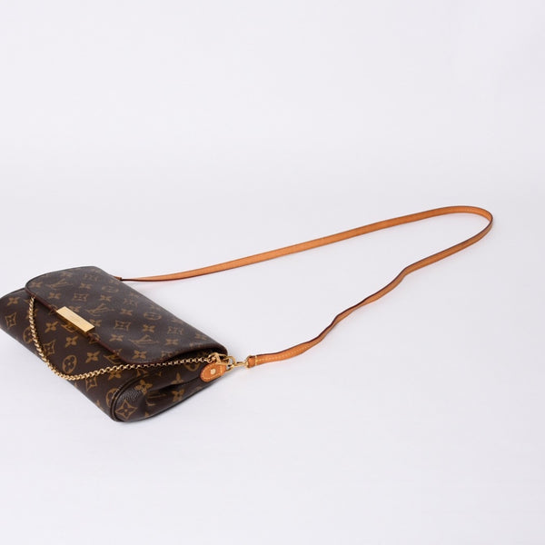 Very Good Condition LOUIS VUITTON Monogram Favorite MM Shoulder Bag M40718 Brown Gold Hardware Used 4a001280