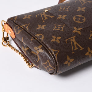 Very Good Condition LOUIS VUITTON Monogram Favorite MM Shoulder Bag M40718 Brown Gold Hardware Used 4a001280