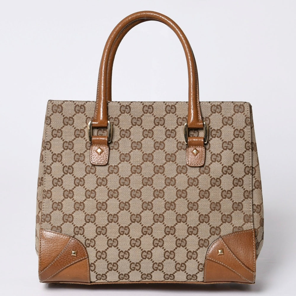 GUCCI グッチ ハンドバッグ 120895 467891 GGキャンバス レザー ベージュ ゴールド金具 美品 中古 4a000185