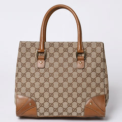 GUCCI グッチ ハンドバッグ 120895 467891 GGキャンバス レザー ベージュ ゴールド金具 美品 中古 4a000185