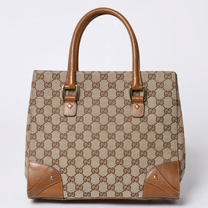 GUCCI グッチ ハンドバッグ 120895 467891 GGキャンバス レザー ベージュ ゴールド金具 美品 中古 4a000185