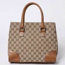 画像をギャラリービューアに読み込む, GUCCI グッチ ハンドバッグ 120895 467891 GGキャンバス レザー ベージュ ゴールド金具 美品 中古 4a000185