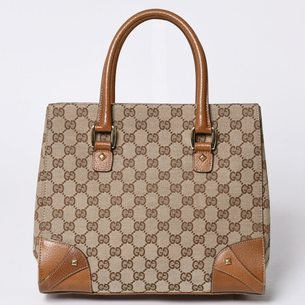 GUCCI グッチ ハンドバッグ 120895 467891 GGキャンバス レザー ベージュ ゴールド金具 美品 中古 4a000185