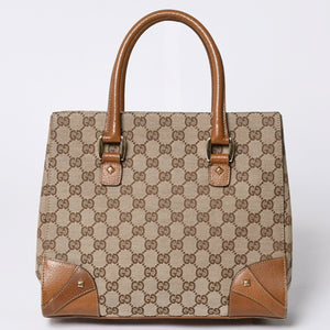GUCCI グッチ ハンドバッグ 120895 467891 GGキャンバス レザー ベージュ ゴールド金具 美品 中古 4a000185