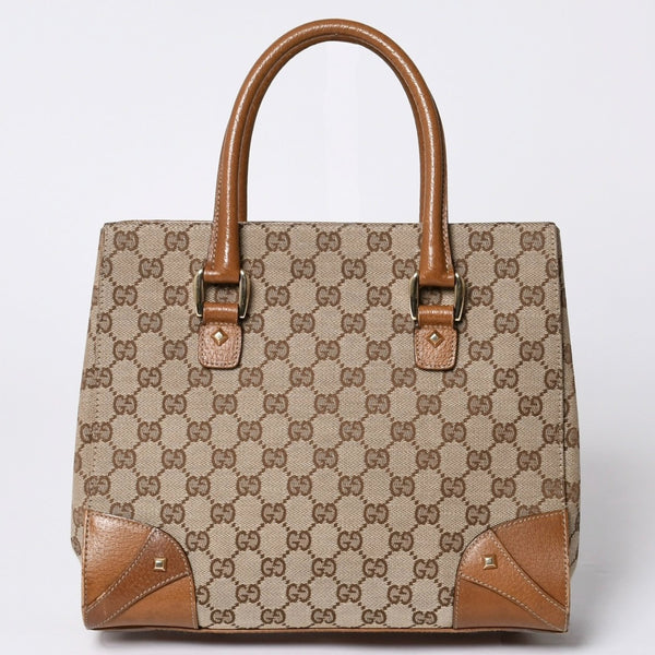 GUCCI グッチ ハンドバッグ 120895 467891 GGキャンバス レザー ベージュ ゴールド金具 美品 中古 4a000185