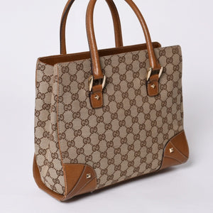 GUCCI グッチ ハンドバッグ 120895 467891 GGキャンバス レザー ベージュ ゴールド金具 美品 中古 4a000185