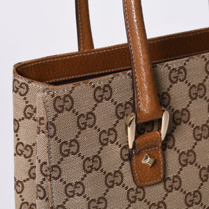 GUCCI グッチ ハンドバッグ 120895 467891 GGキャンバス レザー ベージュ ゴールド金具 美品 中古 4a000185