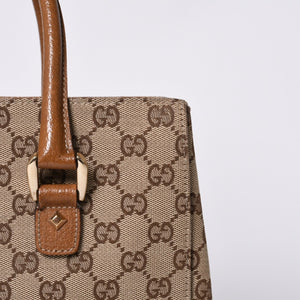 GUCCI グッチ ハンドバッグ 120895 467891 GGキャンバス レザー ベージュ ゴールド金具 美品 中古 4a000185