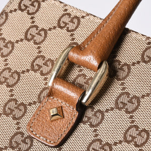 GUCCI グッチ ハンドバッグ 120895 467891 GGキャンバス レザー ベージュ ゴールド金具 美品 中古 4a000185