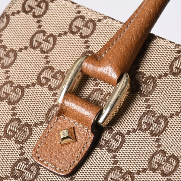 GUCCI グッチ ハンドバッグ 120895 467891 GGキャンバス レザー ベージュ ゴールド金具 美品 中古 4a000185