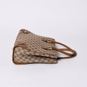 GUCCI グッチ ハンドバッグ 120895 467891 GGキャンバス レザー ベージュ ゴールド金具 美品 中古 4a000185
