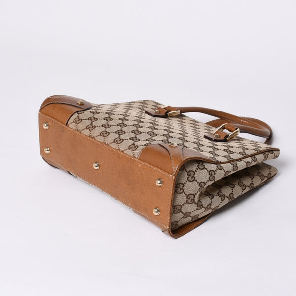 GUCCI グッチ ハンドバッグ 120895 467891 GGキャンバス レザー ベージュ ゴールド金具 美品 中古 4a000185