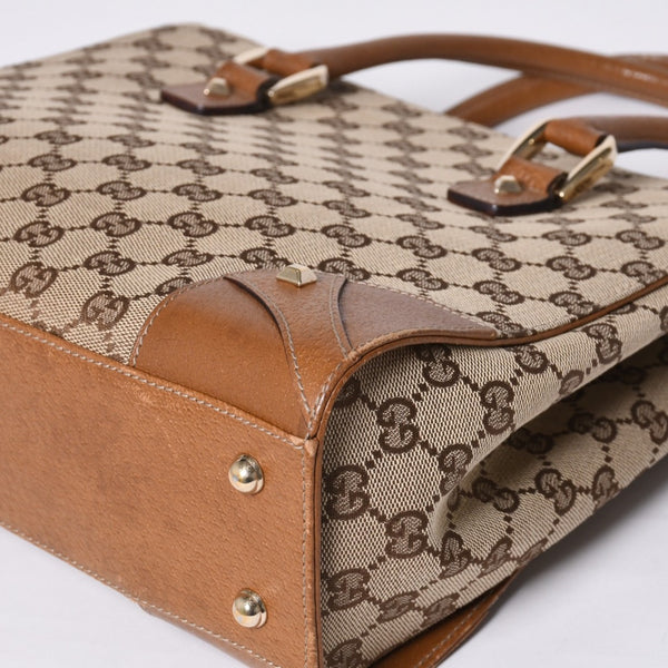 GUCCI グッチ ハンドバッグ 120895 467891 GGキャンバス レザー ベージュ ゴールド金具 美品 中古 4a000185
